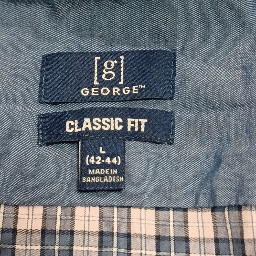 George Button Down Shirt Mens L Blue Pink Plaid Classic Fit Long Sleeve Cotton
